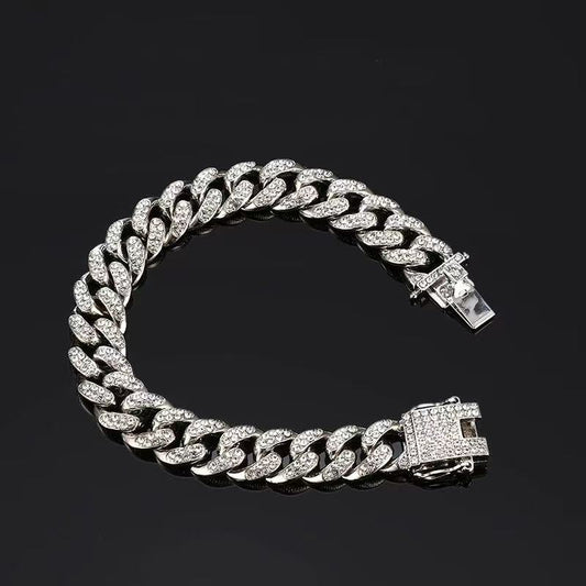 Full Pave Cuban Link Set 18K Gold Hip Hop Jewelry for Men and Women, Iced Out Bracelet