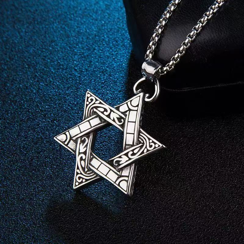Matching Hexagram Couple Necklaces, His & Hers Gothic Titanium Steel Chain, Two-Sided Pendant