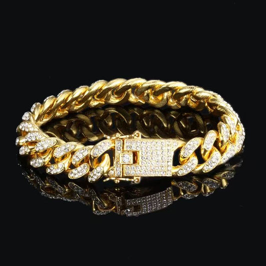 Full Pave Cuban Link Set 18K Gold Hip Hop Jewelry for Men and Women, Iced Out Bracelet