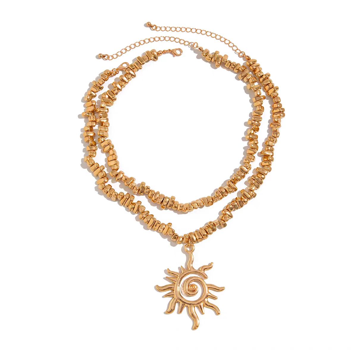 2-Piece Spiral Sun CCB Necklace Set, Summer Fashion Layering Chain Accessories