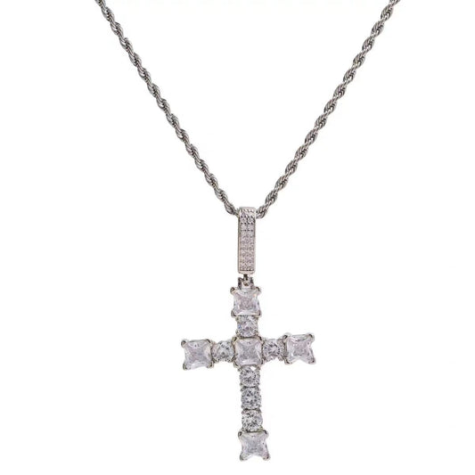 KKSHOP Iced Out Cross Pendant Necklace | Hip Hop Cubans Chain for Men & Women, Bling Statement Piece