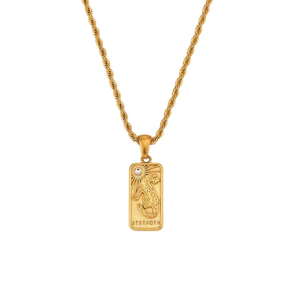 Vintage Tarot Card Necklace in 18K Gold Plated Titanium Steel, Unisex Antique Oracle Pendant, Couples Love Choker