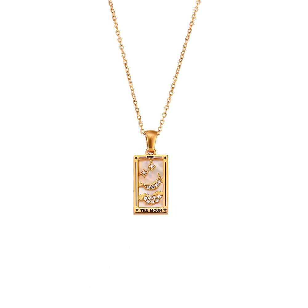 Vintage Tarot Card Necklace in 18K Gold Plated Titanium Steel, Unisex Antique Oracle Pendant, Couples Love Choker
