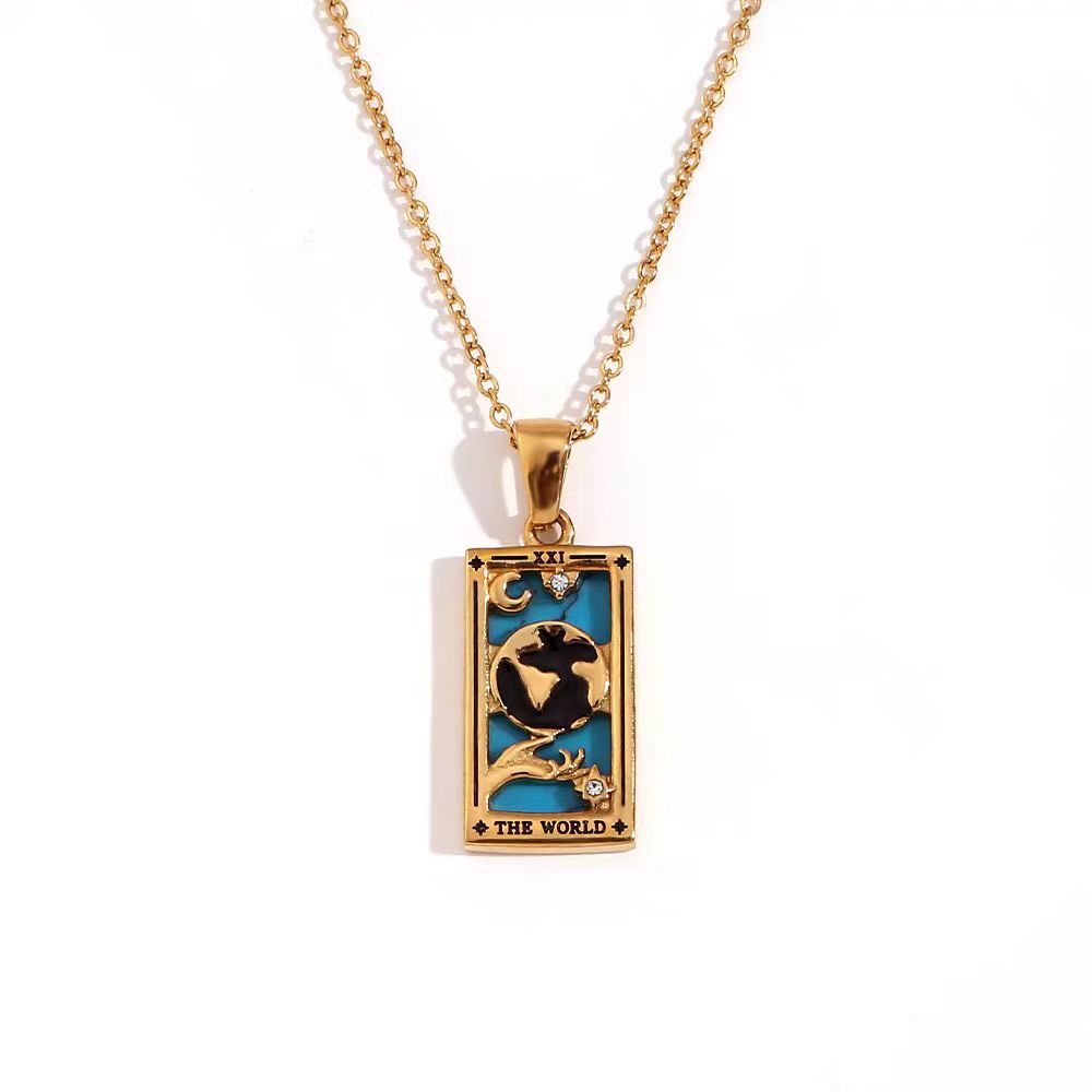 Vintage Tarot Card Necklace in 18K Gold Plated Titanium Steel, Unisex Antique Oracle Pendant, Couples Love Choker