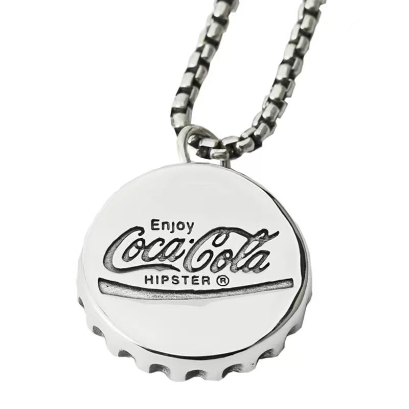 Bottle Cap Pendant Necklace for Men, Novelty Beer Cap Titanium Steel Chain, Cool Unisex Gift
