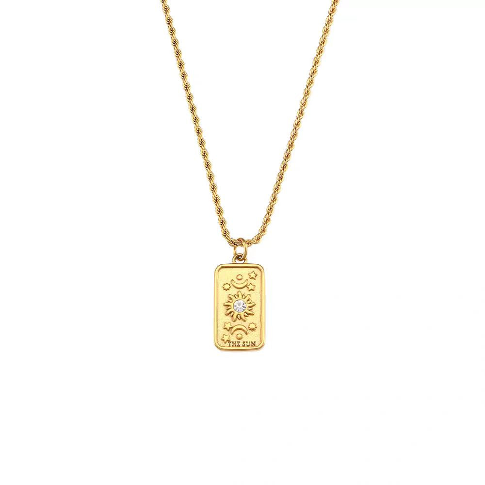 Vintage Tarot Card Necklace in 18K Gold Plated Titanium Steel, Unisex Antique Oracle Pendant, Couples Love Choker